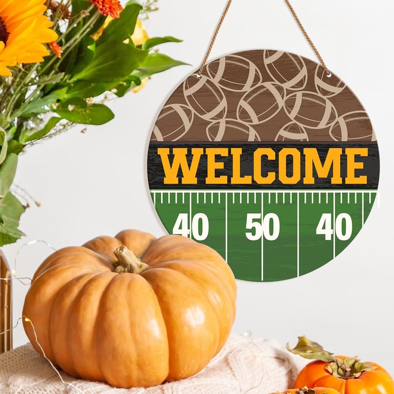 HSNBT Football Welcome Sign Front Door Decor Fall Football Decor for Home Office Boys Bedroom Porch Sport Football Wooden Hanging Sign Wall Decorations - Image 4